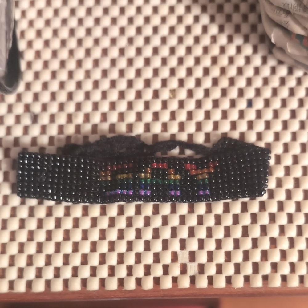 5 For $15 Adjustable Black Beaded Bracelet with Gay Rainbow Accents